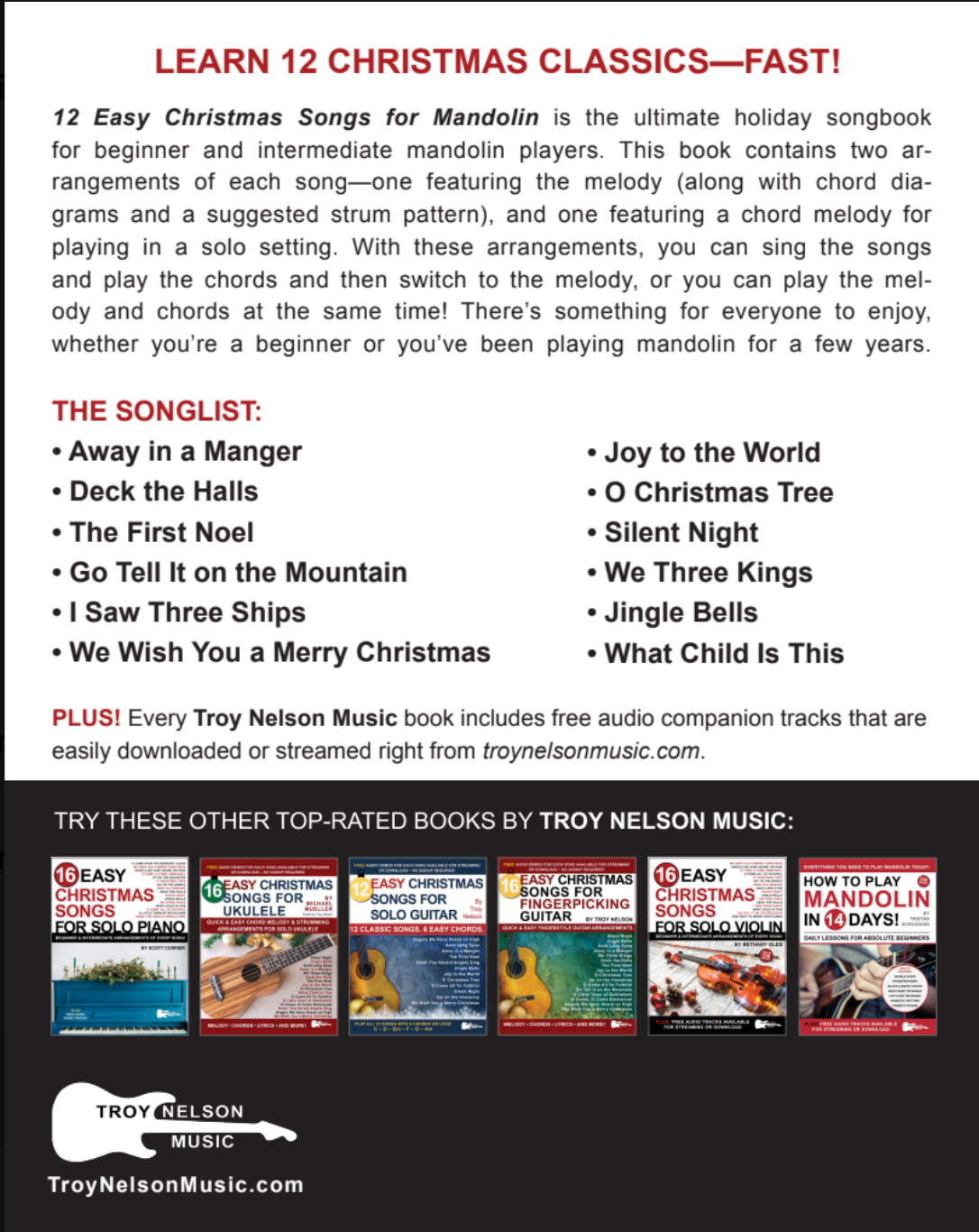 12 Easy Christmas Songs for Mandolin Back Cover
