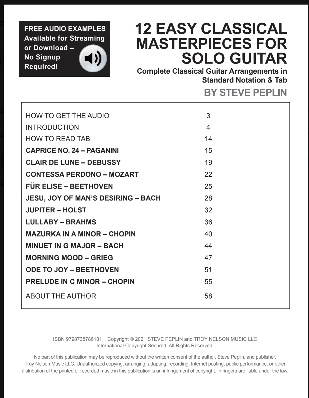 12 Easy Classical Masterpieces for Solo Guitar