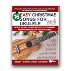 ukulele book cover with brown ukulele and Christmas decorations