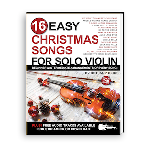 vioin book cover with Christmas decorations